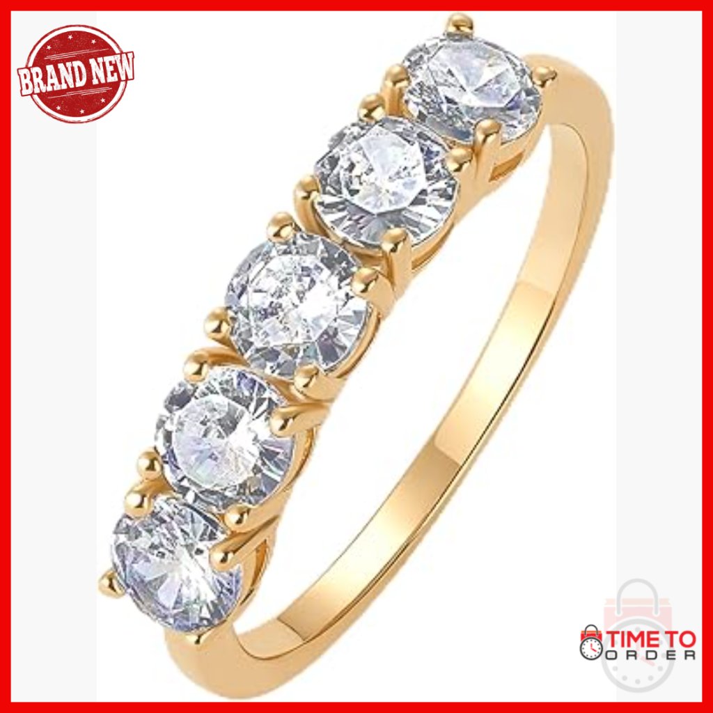 Size 5 18k Gold Plated Eternity Engagement Ring With Moissanite